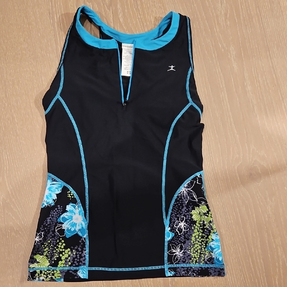 Danskin Black and Blue Floral Tri Top - Picture 1 of 4